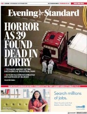 London Evening Standard (UK) Newspaper Front Page for 24 October 2019