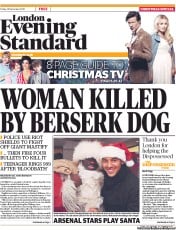 London Evening Standard Newspaper Front Page (UK) for 24 December 2010