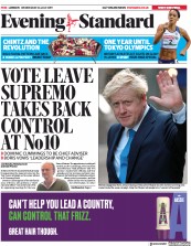 London Evening Standard (UK) Newspaper Front Page for 25 July 2019