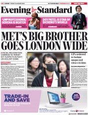 London Evening Standard (UK) Newspaper Front Page for 27 January 2020