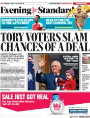 London Evening Standard (UK) Newspaper Front Page for 27 August 2018