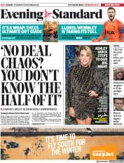 London Evening Standard (UK) Newspaper Front Page for 30 November 2018