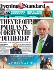 London Evening Standard (UK) Newspaper Front Page for 31 October 2019