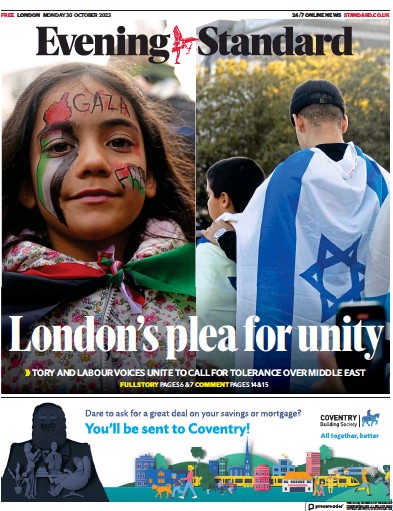 London Evening Standard Newspaper Front Page (UK) for 31 October 2023