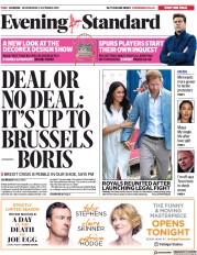 London Evening Standard (UK) Newspaper Front Page for 3 October 2019