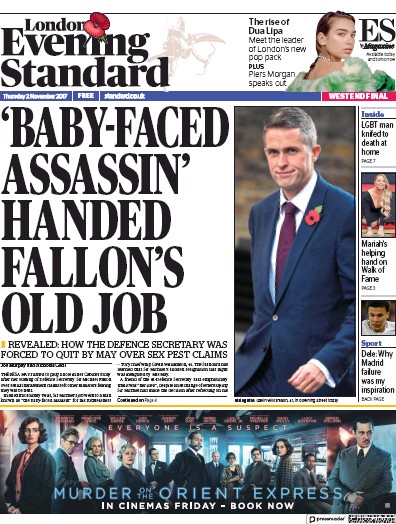 London Evening Standard (UK) Front Page For 3 November 2017 | Paperboy ...