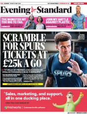 London Evening Standard (UK) Newspaper Front Page for 3 June 2019