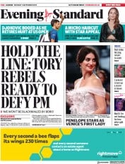 London Evening Standard (UK) Newspaper Front Page for 3 September 2019