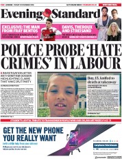 London Evening Standard (UK) Newspaper Front Page for 5 November 2018