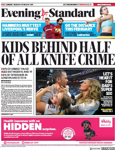 London Evening Standard Newspaper Front Page (UK) for 5 February 2019