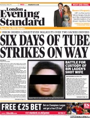 London Evening Standard Newspaper Front Page (UK) for 5 May 2011