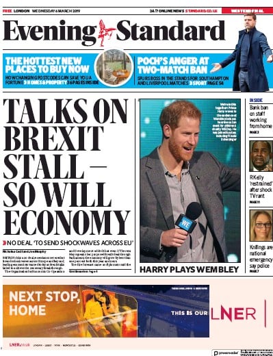 London Evening Standard Newspaper Front Page (UK) for 7 March 2019