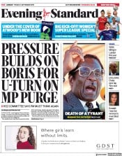 London Evening Standard (UK) Newspaper Front Page for 7 September 2019