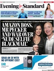 London Evening Standard (UK) Newspaper Front Page for 9 February 2019