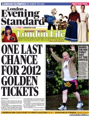 London Evening Standard (UK) Newspaper Front Page for 9 May 2012