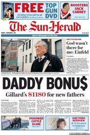 Sun Herald (Australia) Newspaper Front Page for 4 September 2011