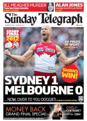 Sunday Telegraph (Australia) Newspaper Front Page for 30 September 2012