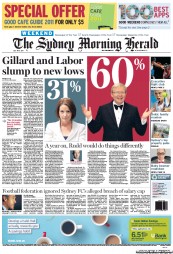 Sydney Morning Herald (Australia) Newspaper Front Page for 18 June 2011