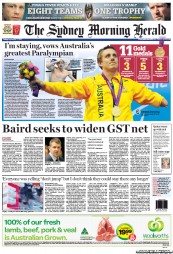 Sydney Morning Herald (Australia) Newspaper Front Page for 7 September 2012