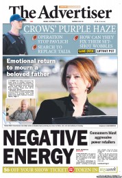 The Advertiser (Australia) Newspaper Front Page for 10 September 2012