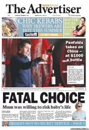 The Advertiser (Australia) Newspaper Front Page for 16 November 2011