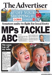 The Advertiser (Australia) Newspaper Front Page for 16 September 2011