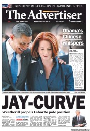 The Advertiser (Australia) Newspaper Front Page for 18 November 2011
