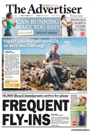 The Advertiser (Australia) Newspaper Front Page for 21 November 2011