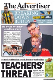 The Advertiser (Australia) Newspaper Front Page for 21 September 2012