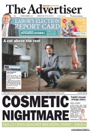 The Advertiser (Australia) Newspaper Front Page for 22 November 2011