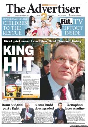 The Advertiser (Australia) Newspaper Front Page for 22 September 2011
