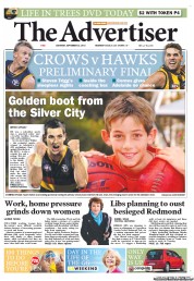 The Advertiser (Australia) Newspaper Front Page for 22 September 2012