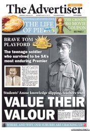 The Advertiser (Australia) Newspaper Front Page for 24 April 2013