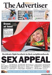 The Advertiser (Australia) Newspaper Front Page for 26 November 2011