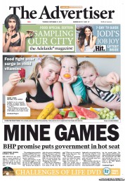 The Advertiser (Australia) Newspaper Front Page for 27 September 2012