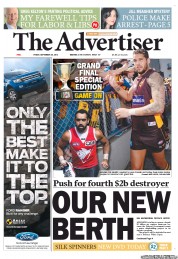 The Advertiser (Australia) Newspaper Front Page for 28 September 2012