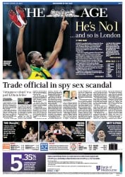 The Age (Australia) Newspaper Front Page for 13 August 2012