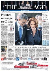 The Age (Australia) Newspaper Front Page for 18 November 2011
