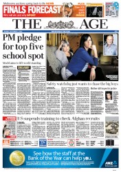 The Age (Australia) Newspaper Front Page for 3 September 2012