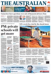 The Australian (Australia) Newspaper Front Page for 20 August 2012