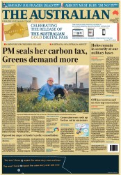 The Australian (Australia) Newspaper Front Page for 9 November 2011