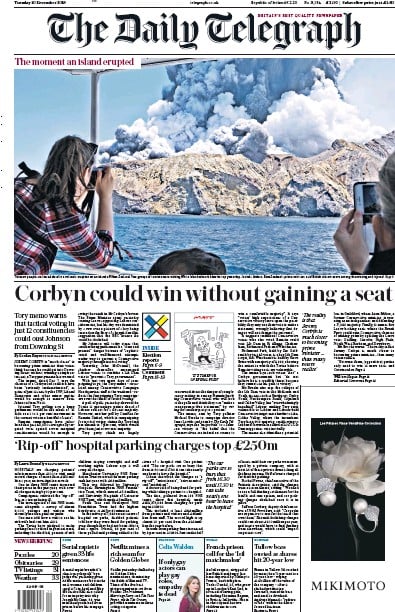 The Daily Telegraph Newspaper Front Page (UK) for 10 December 2019