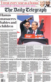 The Daily Telegraph (UK) Newspaper Front Page for 11 October 2023