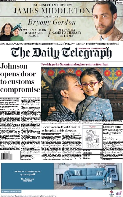 The Daily Telegraph Newspaper Front Page (UK) for 12 October 2019