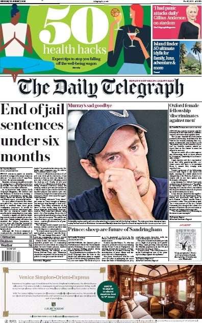 The Daily Telegraph Newspaper Front Page (UK) for 12 January 2019