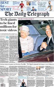 The Daily Telegraph (UK) Newspaper Front Page for 12 August 2019