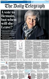 The Daily Telegraph (UK) Newspaper Front Page for 13 December 2018