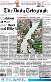 The Daily Telegraph Newspaper Front Page (UK) for 13 June 2012