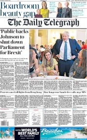 The Daily Telegraph (UK) Newspaper Front Page for 13 August 2019