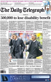The Daily Telegraph (UK) Newspaper Front Page for 14 May 2012